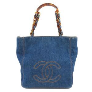 Chanel Chain Tote Coco Mark Tote Bag Denim Ladies